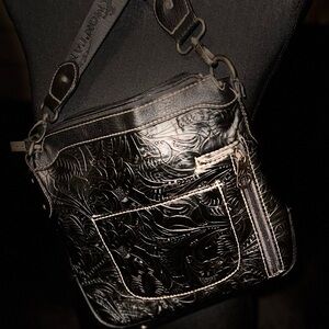 Montana West Black Embossed Messenger Bag concealed carry